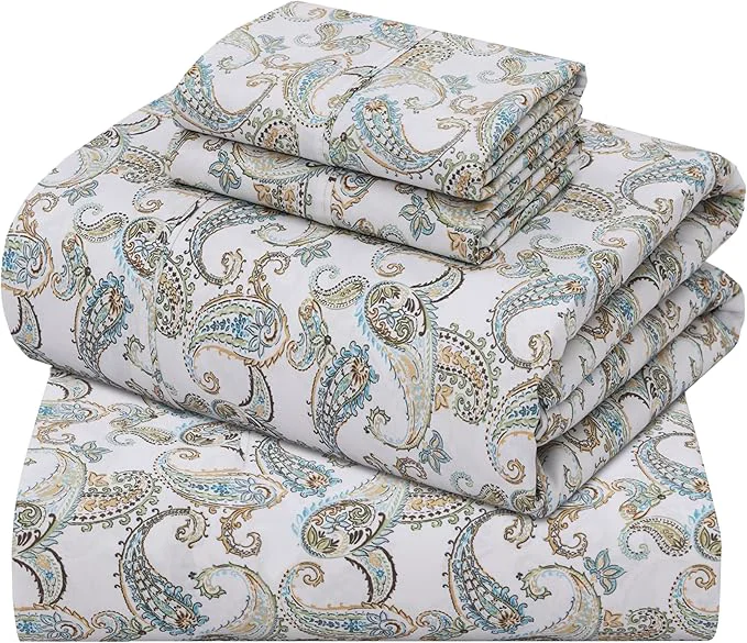 Premium ZOYER Cotton Sheets – Queen Size Percale Bedding Cooling amp Breathable Durable with a Crisp Soft amp Comfortable Feel 16 quot Deep Pocket 4-Piece Set Paisley Ornamental Original Design