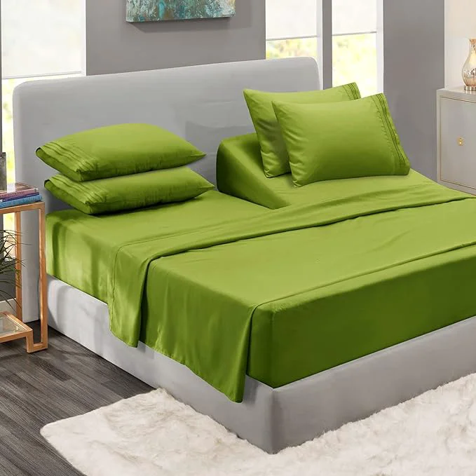 High-Grade Clara Clark Flex Top King Sheets 6 Piece Set – Hotel Luxury Sheets for Top Split King Bed Super Soft Bedding Set Head Split King Calla Green Top-Quality