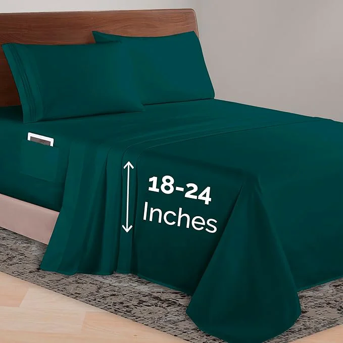 Versatile Elegant Comfort Luxurious 1500 Premium Hotel Quality Microfiber 4-Piece Sheet Set 18-24 Inches Deep – Extra Deep Pocket Sheets – Ultra Soft 4PC Deep Pocket Sheets Full Marine Teal Green
