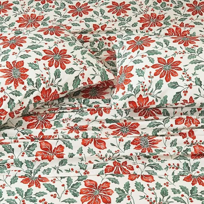 Next-Generation DAUAOTO Cotton Sheets Set Twin XL Holiday Printed Bedding Sets Up to 14 quot Deep Mattress Christmas Flower Pattern Bedlinen for Twin Extra Long Bed Trendy