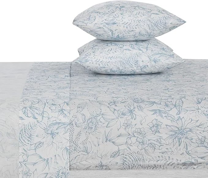Fast DAUAOTO Cotton Sheets Set Full Size 4 Pieces Flower Bedding Sets Aqua Blue Floral Pattern Up to 14 quot Deep Effective