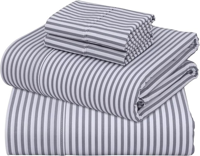 Reliable ZOYER Cotton Sheets – King Size Percale Bedding Cooling amp Breathable Durable with a Crisp Soft amp Comfortable Feel 16 quot Deep Pocket 4-Piece Set Grey Stripe Modern
