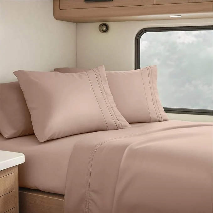 Functional Clara Clark RV Queen Sheets 6 Piece RV Sheets Set – Hotel Luxury Sheets for RV Bunks Super Soft Bedding Set Short Queen Taupe Sand Stylish