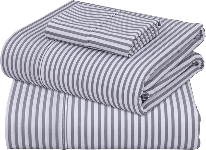 Contemporary ZOYER Cotton Sheets – Twin XL Size Percale Bedding Cooling amp Breathable Durable with a Crisp Soft amp Comfortable Feel 16 quot Deep Pocket 3-Piece Set Grey Stripe Solid