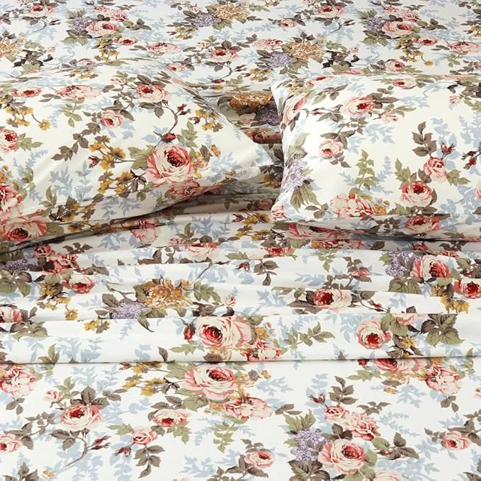 Authentic DAUAOTO Cotton Sheets Set Twin Size Printed Bedding Sets Up to 14 quot Deep Mattress Classic Vintage Flower Pattern Bedlinen Set Rose Floral Traditional