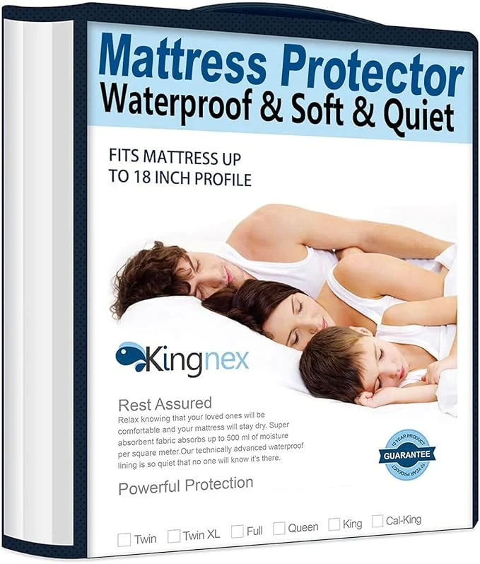 Practical Cooling King Size Mattress Protector Waterproof Ultra Soft Noiseless Smooth Jersey Top Fitted Matressprotector Cover with Stretchy Pocket Detailed
