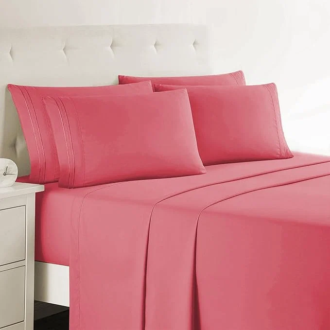 Flexible Clara Clark Queen Sheets 6 Piece Set – Hotel Luxury Sheets for Queen Size Bed Super Soft Bedding Set Coral Pink Enhanced