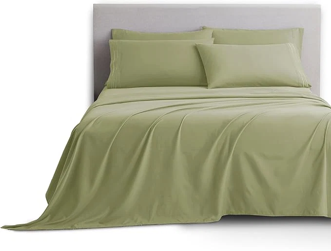 Official Clara Clark Cal King Sheets 6 Piece Set – Hotel Luxury Sheets for Cal King Size Bed Super Soft Bedding Set Cal King Size Sage Green Prestigious
