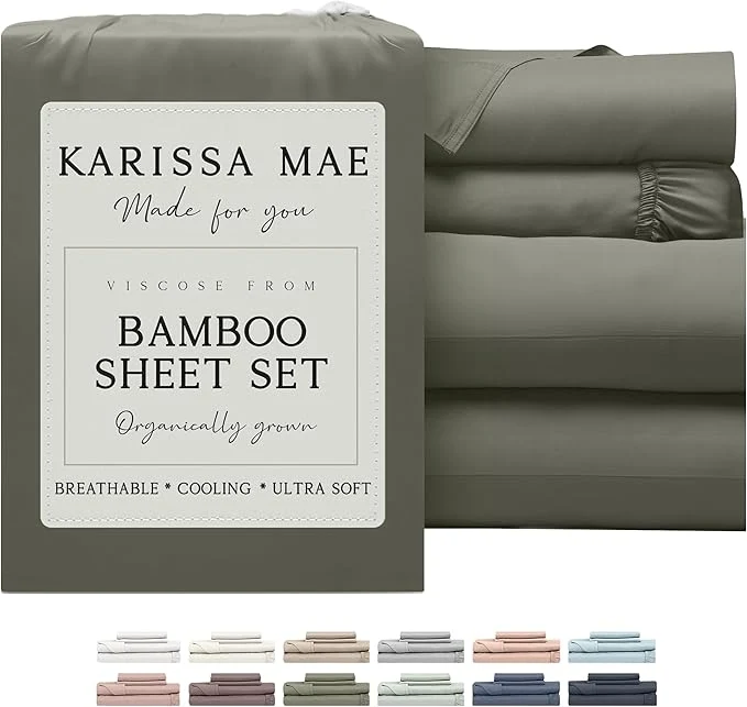 Artisan KARISSA MAE Cooling Bamboo Viscose King Size Sheet Set FSC 18 Deep Pocket Silky Soft amp Hypoallergenic with Organizer Band amp Elastic Corner Straps Cypress Green Dependable