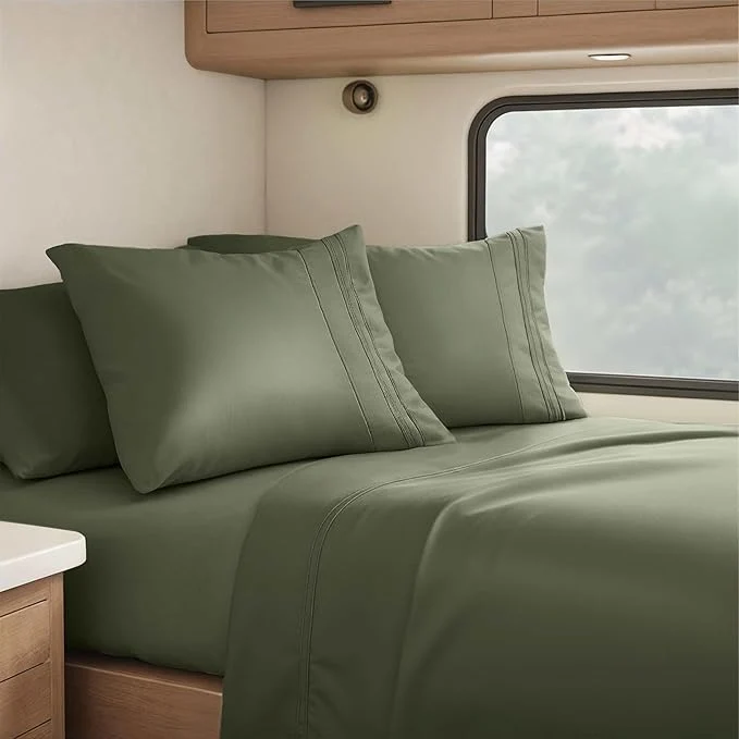 Premium Material Clara Clark RV Short Queen Sheets – Hotel Luxury 6 Piece Bed Sheets for Short Queen Size Bed – Soft Bedding Sheets amp Pillowcases Fits Low Mattress up to 10 inch deep. Short Queen Olive Green Recyclable