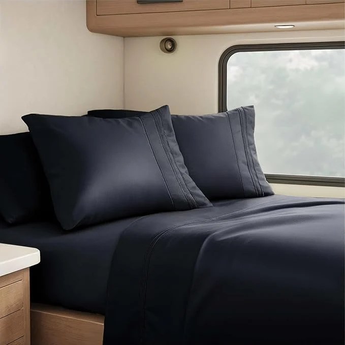 Long-Lasting Clara Clark RV Queen Sheets 6 Piece RV Sheets Set – Hotel Luxury Sheets for RV Bunks Super Soft Bedding Set Short Queen Black Responsible
