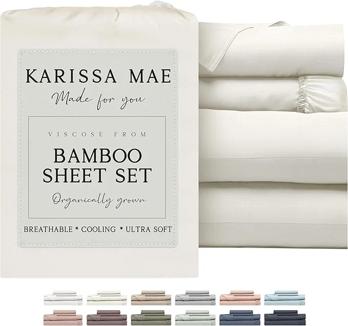Expertly Made KARISSA MAE Cooling Bamboo Viscose Cal King Sheet Set FSC 18 Deep Pocket Silky Soft amp Hypoallergenic with Organizer Band amp Elastic Corner Straps Ivory Consistent