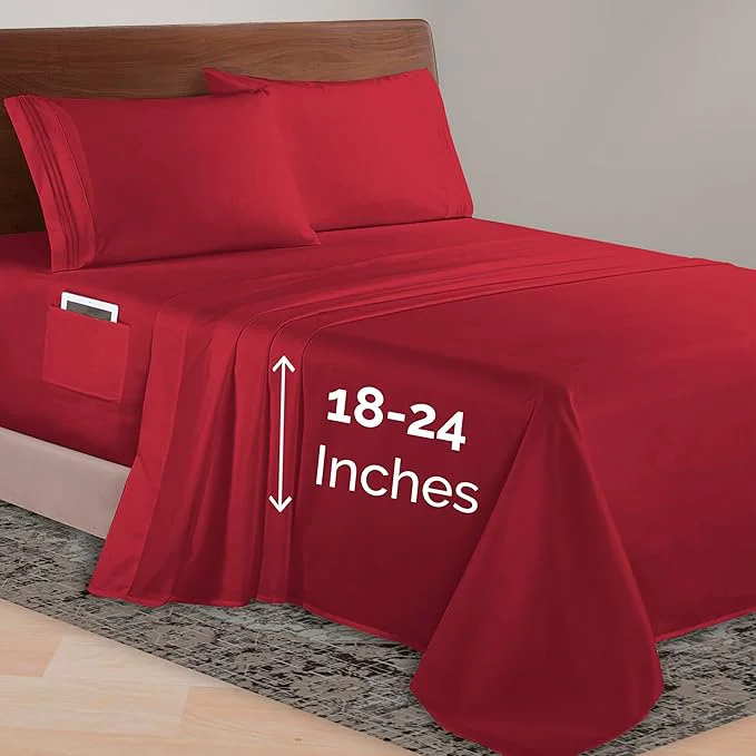 Authentic Elegant Comfort Luxurious 1500 Premium Hotel Quality Microfiber 4-Piece Sheet Set 18-24 Inches Deep – Extra Deep Pocket Sheets – Ultra Soft 4PC Deep Pocket Sheets Twin Twin XL Burgundy Exclusive