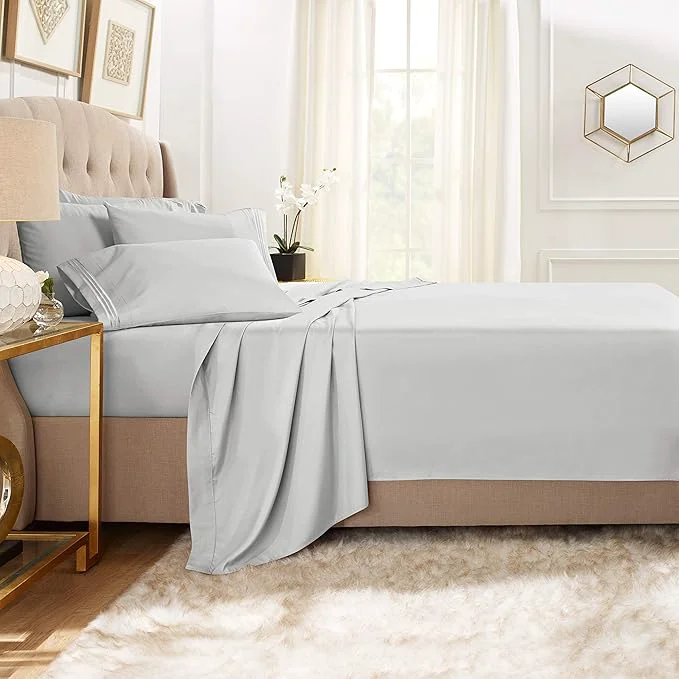 Official Clara Clark Cal King Sheets 6 Piece Set – Hotel Luxury Sheets for Cal King Size Bed Super Soft Bedding Set Cal King Size Silver Fine Crafted