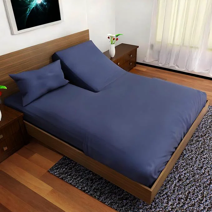 Solid Top Split King Sheets Sets for Adjustable Bed 4 Pcs Double Brushed Deep Pockets Microfiber Sheets 34 Inch Split Top Fitted Sheet 1 King Flat Sheet and 2 Pillowcase – Navy Blue Superior