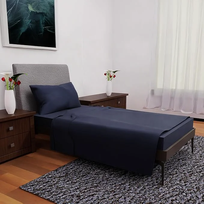 Excellent Twin Bed Set – 3Pc Set – Deep Pockets – Cooling Twin Size Sheets – Soft and Smooth Bed Sheet – Bedding for Any Bedroom Navy Blue Recyclable