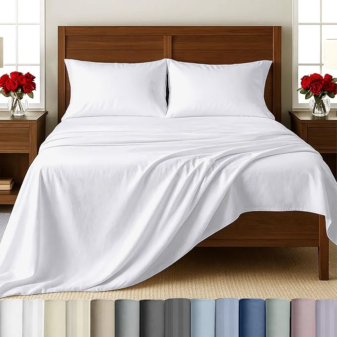 Solid California Design Den Full Size Sheet Set – Cotton 500 Thread Count Sateen Deep Pocket Bed Sheets with Fitted Elastic Sheet Soft Luxury – White Next-Generation