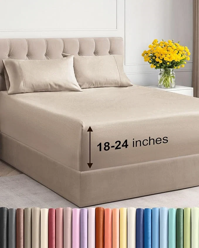 Practical Extra Deep Twin Sheet Set – 4 Piece Breathable and Cooling Sheets – Hotel Luxury Bedding for Women Men Kids amp Teens – Easy amp Secure Fit – Soft Wrinkle and Comfy – Extra Deep Pockets – Wheat Eco-Friendly