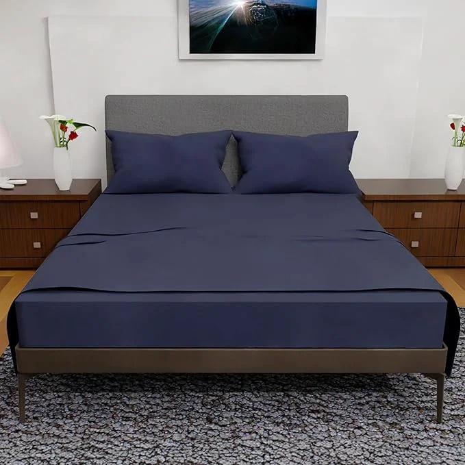 Practical Queen Sheet Set – 4 Piece Bedding – Double Brushed Cooling Deep Pocket Sheets Navy Blue Genuine