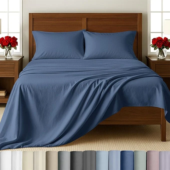 World-Class California Design Den – Full Bed Sheets Set Soft Cotton Sheets Deep Pockets Set Snug Fit Elastic 500 Thread Count Sateen Premium Quality Sheets Set for Home Navy Blue Consistent