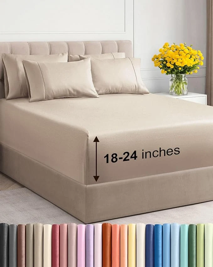 Genuine Extra Deep Queen Sheet Set – 6 Piece Breathable and Cooling Sheets – Hotel Luxury Bedding for Women Men Kids amp Teens – Easy amp Secure Fit – Soft Wrinkle and Comfy – Extra Deep Pockets – Wheat High-Performance