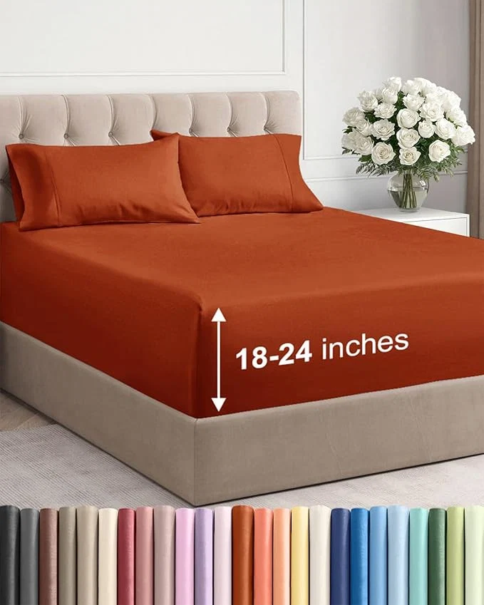 Proven Extra Deep Twin XL Sheet Set – 4 Piece Breathable and Cooling Sheets – Hotel Luxury Bedding for Women Men Kids amp Teens – Easy amp Secure Fit – Soft and Wrinkle – Extra Deep Pockets – Terracotta High-Grade