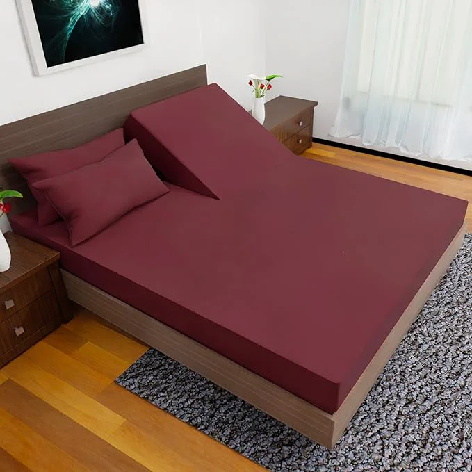 Luxury Top Split Flex Head California King Size Sheet Set – Egyptian Quality Ultra-Soft Bed Sheets – Double Brushed – Deep Pockets- Easy Fit – 4 Piece Set- Fade Resistant Burgundy Smart