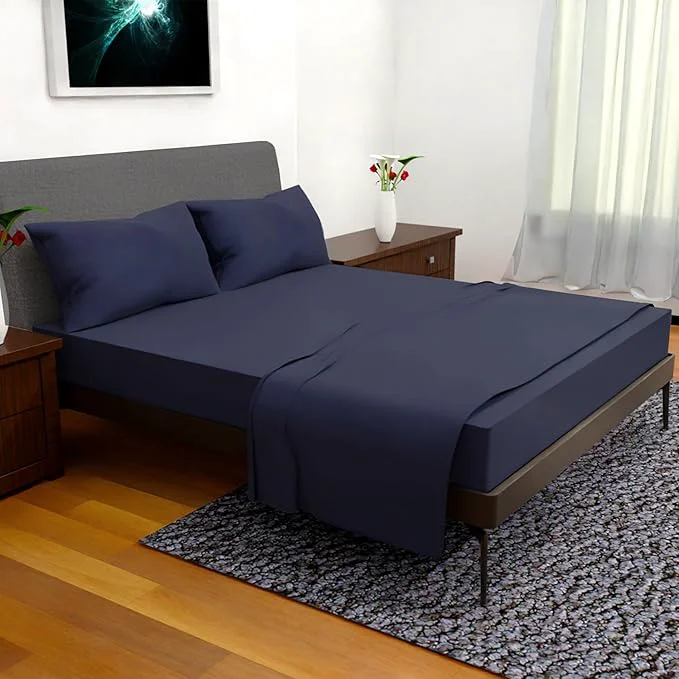 Premium Material King Size Sheets Set – 4 Piece Bedding – Wrinkle -Double Brushed Cooling Bed Sheets King Deep Pocket King Sheet Set King Size Bedding Sets Navy King Breathable