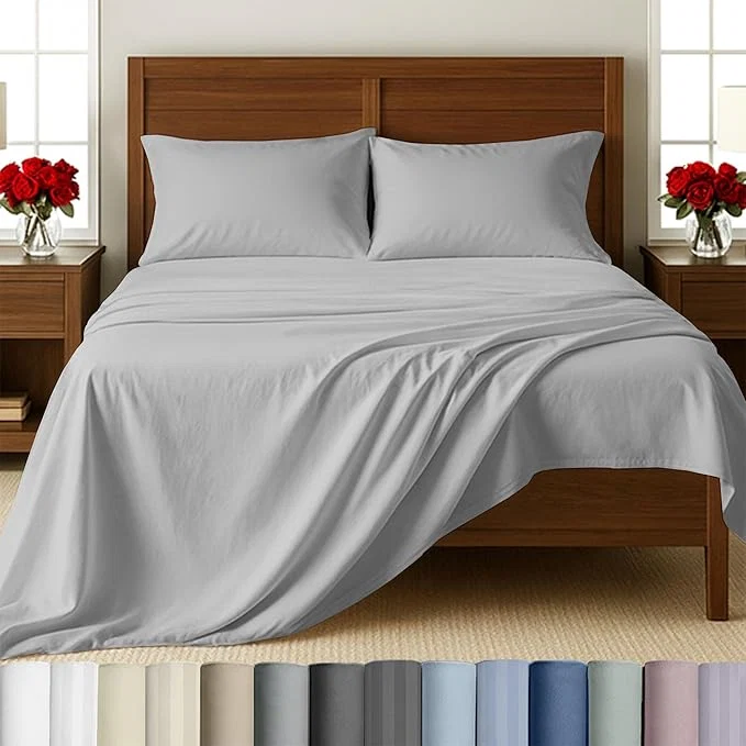 Selected California Design Den – Luxury Twin Bed Sheet Soft Cotton Sheets Deep Pockets 500 Thread Count Sateen Bed Sheets Twin Sheets Set Light Grey Expertly Made