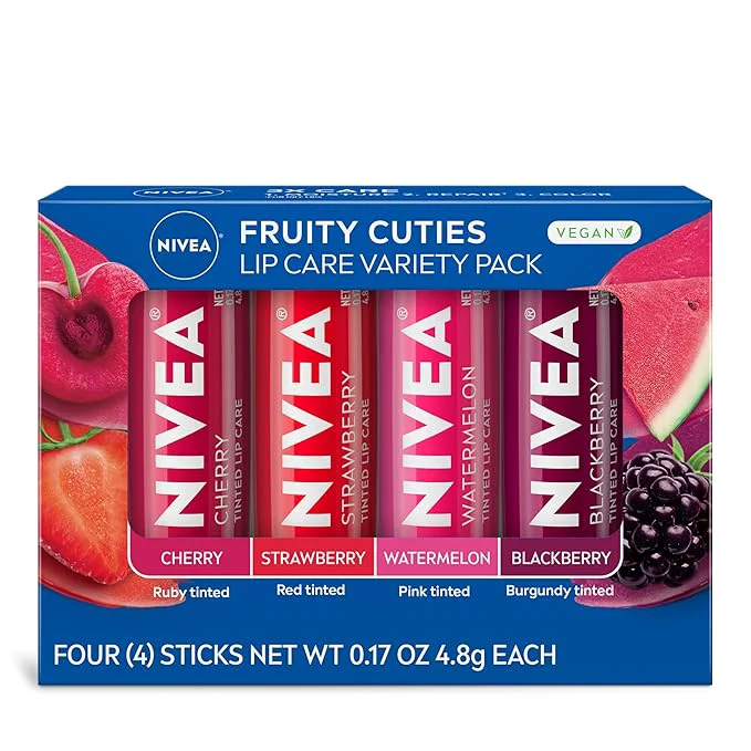 Responsible NIVEA Lip Care Fruity Tinted Lip Balm Variety Pack Strawberry 3-in-1 Moisture Detailed