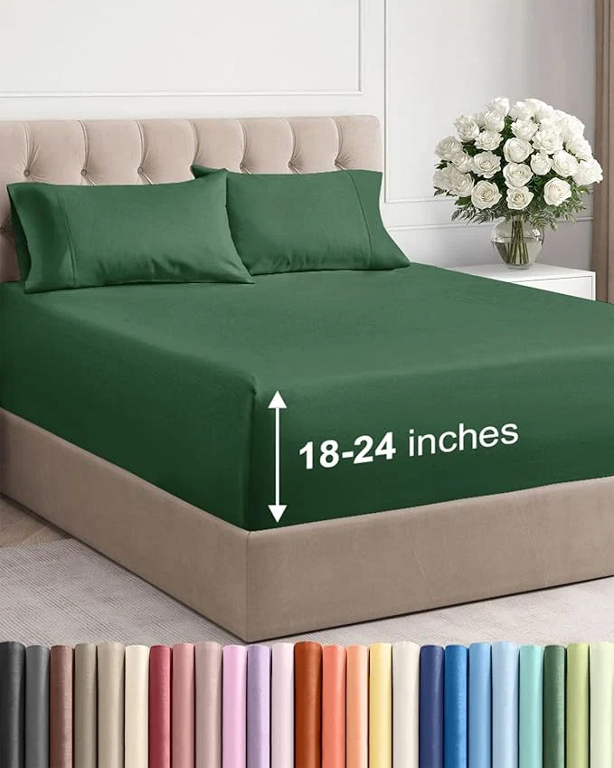 Professional Extra Deep Twin XL Sheet Set – 4 Piece Breathable and Cooling Sheets – Hotel Luxury Bedding for Women Men Kids amp Teens – Easy Secure Fit – Soft amp Wrinkle – Extra Deep Pockets – Emerald Green Outstanding
