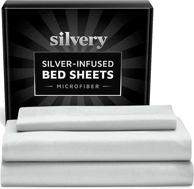 Optimized Silvery Silver Infused Bed Sheets Set – Ultra-Soft Temperature-Regulating Fabric with Self-Cleaning Technology™ That Stays Fresh 3X Longer for Hygienic Sleep Premium Material