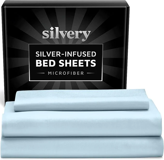 Lightweight Silvery Silver Infused Bed Sheets Set – Ultra-Soft Temperature-Regulating Fabric with Self-Cleaning Technology™ That Stays Fresh 3X Longer for Hygienic Sleep Reusable
