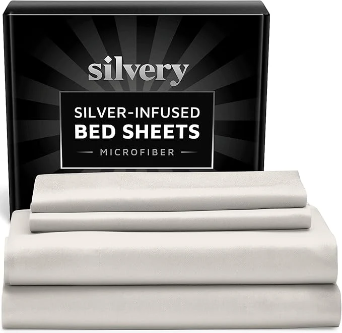 Minimalist Silvery Silver Infused Bed Sheets Set – Ultra-Soft Temperature-Regulating Fabric with Self-Cleaning Technology™ That Stays Fresh 3X Longer for Hygienic Sleep Next-Generation