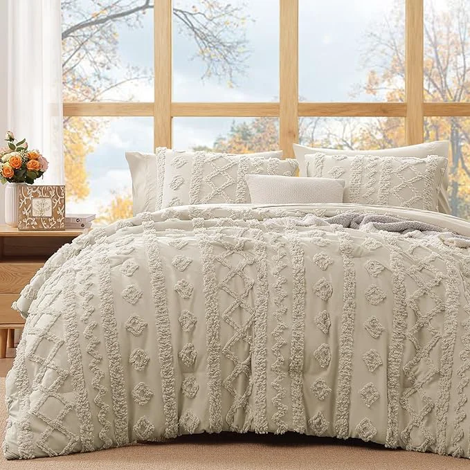 Consistent WRENSONGE Full Size Comforter Set with Sheets – 7 Pieces Beige Tufted Bed in a Bag Full Shabby Chic Bedding Sets with 1 Comforter 2 Sheets 2 Pillowcases amp 2 Shams Official