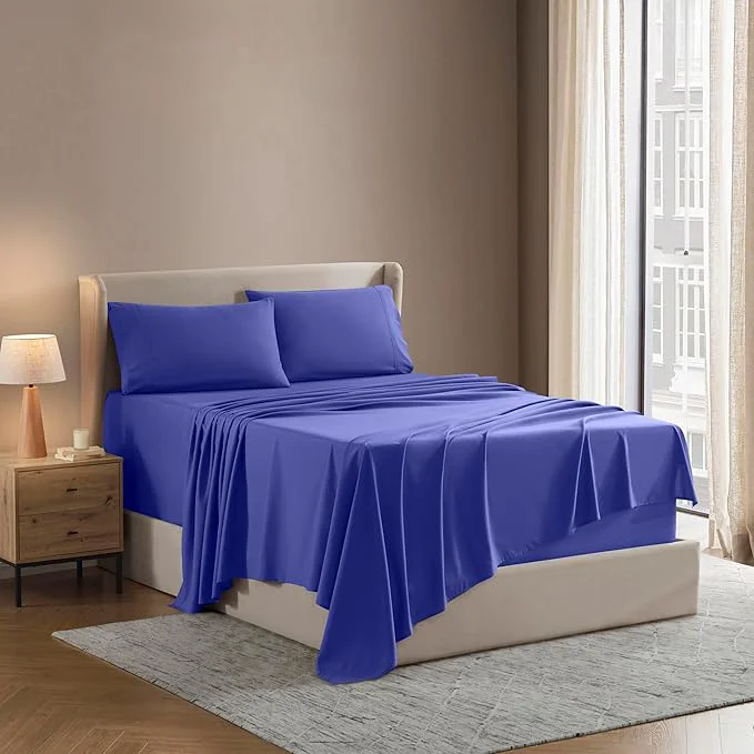 Minimalist Nestl Microfiber 5-Piece Split King Sheet Set Royal Blue Hotel Luxury Wrinkle Extra Soft Bedding Sheets amp Pillowcases User-Friendly