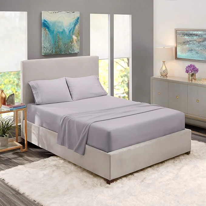 Breathable Nestl Split King Sheet Set – 1800 Ultra-Soft Microfiber Bed Sheets – Double Brushed – Deep Pockets – Easy Fit – 5 Piece Set – Bed Sheets amp Pillowcases Split King Grey Lavender Efficient