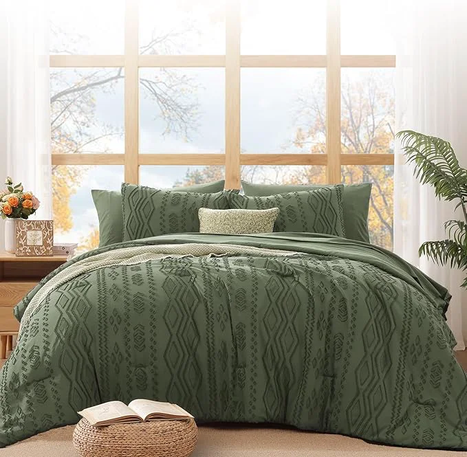 Smart WRENSONGE Oversize Queen Comforter Set with Sheets – 7 Pieces Olive Green Tufted Bed in a Bag Oversize Queen Shabby Chic Bedding Sets with 1 Comforter 2 Sheets 2 Pillowcases amp 2 Shams Healthy
