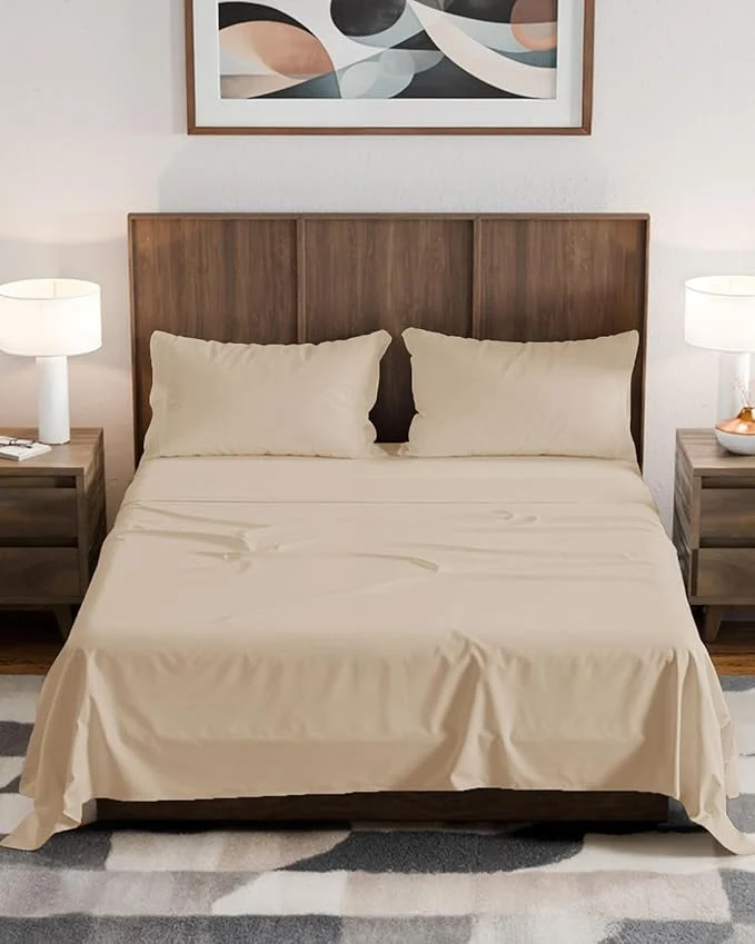 Powerful Olympic Queen Sheet Set 66×80 – 4 Piece RV Olympic Queen Size Sheets – Ultra-Soft Breathable amp Cooling – Fits 14 to 16 quot Mattress w Deep Pockets – Comfy Luxury Bedding – Fade amp Wrinkle – Wheat Dependable