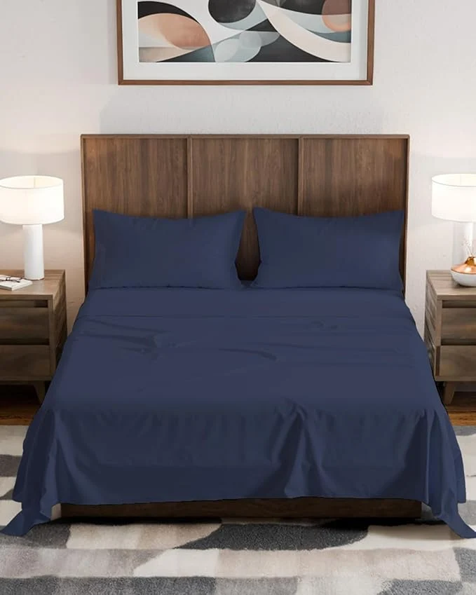 Powerful Olympic Queen Sheet Set 66×80 – 4 Piece RV Olympic Queen Size Sheets – Soft Breathable amp Cooling – Fits 14 to 16 quot Mattress w Deep Pockets – Comfy Luxury Bedding – Fade amp Wrinkle – Navy Blue User-Friendly