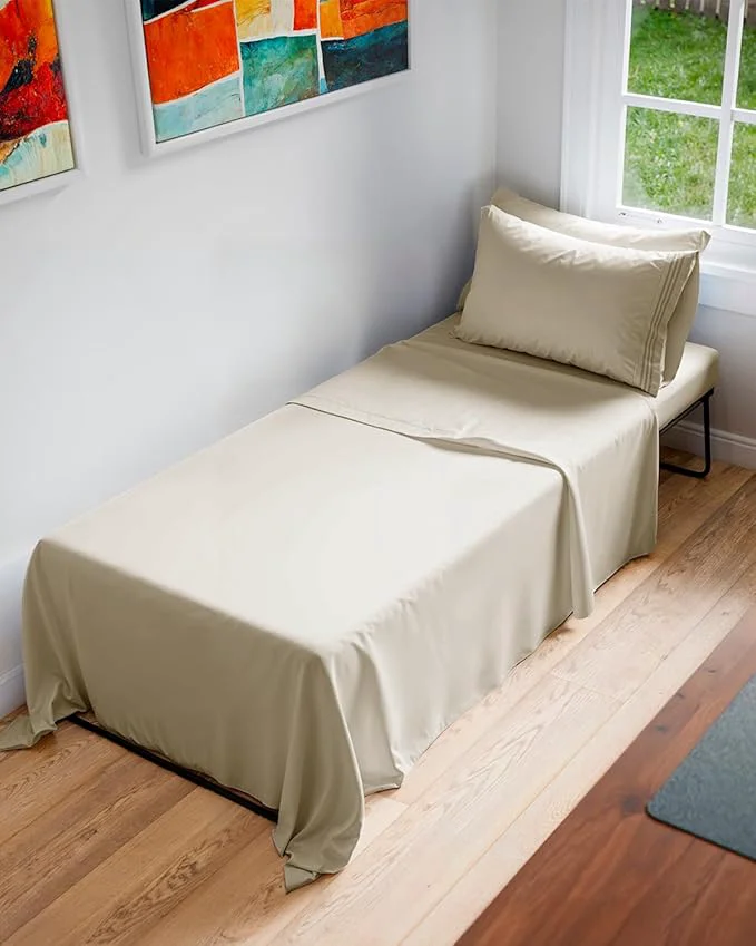 Cot Sheet Set 30 x 75 – 4 Piece Cot Size Narrow Twin Mattress Sheets – I for Camper Bunk R Bunks Day Care amp Camping – Fits 6 to 10 Mattress Ultra-Soft Cozy Breathable amp Cooling – Wheat Recyclable