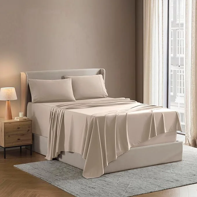 Genuine Nestl Queen Sheet Set – Luxury 1800 Ultra-Soft Microfiber Bed Sheets – Double Brushed – Deep Pockets – Easy Fit – 4 Piece Set – Bedding Sheets amp Pillowcases Queen Beige Cream First-Class