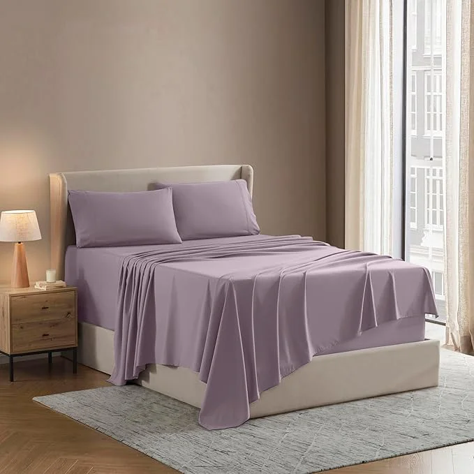 Premium Material Nestl Split King Sheet Set – 1800 Ultra-Soft Microfiber Bed Sheets – Double Brushed – Deep Pockets – Easy Fit – 5 Piece Set – Bed Sheets amp Pillowcases Split King Dusty Purple Natural