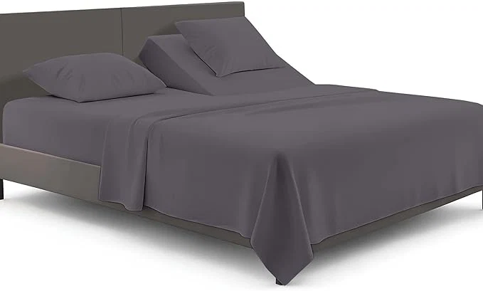 Official SGI bedding 39 quot King Split Top Flex Head Sheet Set 1800 Threads Flex Top Sheet for Adjustable Bed 4 Piece Sheet Set 15 quot Deep Pocket for Sleep Number Bed – Dark Gray Optimized