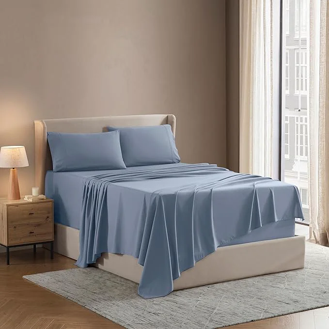 Effective Nestl Full XL Sheet Set – Luxury 1800 Ultra-Soft Microfiber Full Extra Long Bed Sheets – Double Brushed – Deep Pockets – Easy Fit – 4 Piece Set – Bedding Sheets amp Pillowcases Full XL Stone Blue Verified