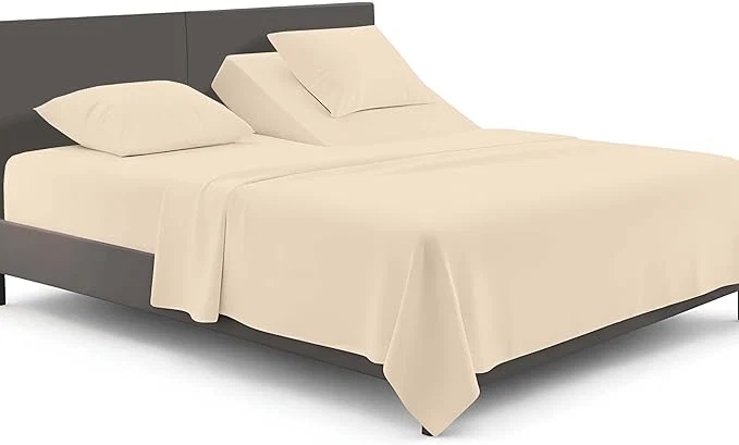 Luxury SGI bedding Adjustable Split Head Flex Top Queen 28 quot Microfiber Sheet Set – Ultra Soft Cooling amp Deep Pocket 15 Fitted 4-Piece Breathable amp Durable Bedding Set for Split Queen Beds -Beige Versatile
