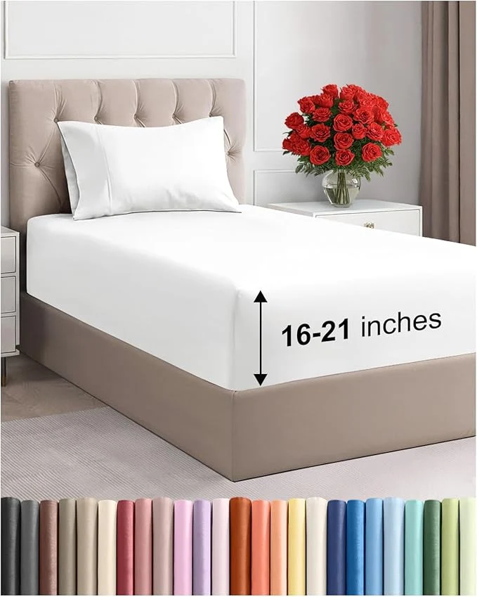 Fine Crafted Extra Deep Pocket Twin Size Sheet Set – 3 Piece Breathable amp Cooling Bed Sheets – Hotel Luxury Bedding with 16 to 21 inch Extra Deep Pockets – Ultra-Soft Fade amp Wrinkle Resistant – Oeko-Tex – White Dependable