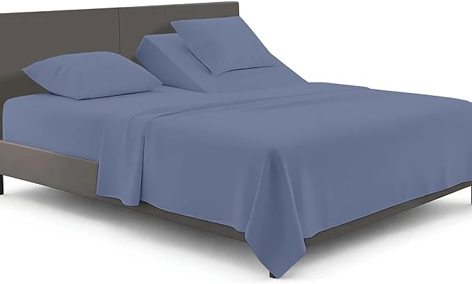 Modern SGI Bedding Adjustable Split Head Flex Top Queen 28 quot Microfiber Sheet Set -Ultra Soft Cooling amp Deep Pocket 15 Fitted 4-Piece Breathable amp Durable Bedding Set for Split Queen Beds -Mediteranean Blue Proven
