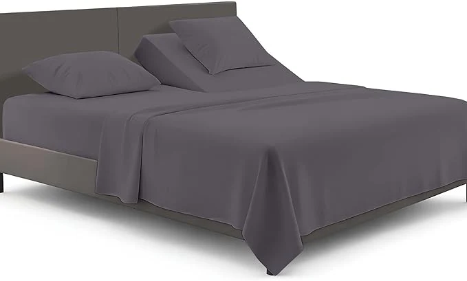 Specialty SGI bedding Adjustable Split Head Flex Top Queen 34 quot Microfiber Sheet Set – Ultra Soft Cooling amp Deep Pocket 15 Fitted 4-Piece Breathable amp Durable Bedding Set for Split Queen Beds -Dark Gray Flexible