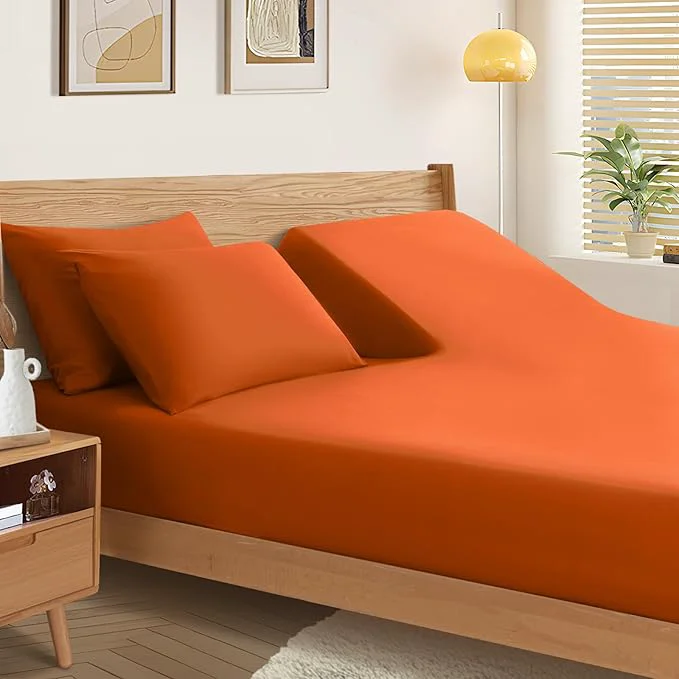 Elite SiinvdaBZX Split Top King Fitted Sheet Only for Adjustable Bed Ultra-Soft Microfiber 34 Inch Top Split Head Sheets Half Split King Bottom Sheet Fits 14 quot -16 quot Deep Pocket Burnt Orange Reliable